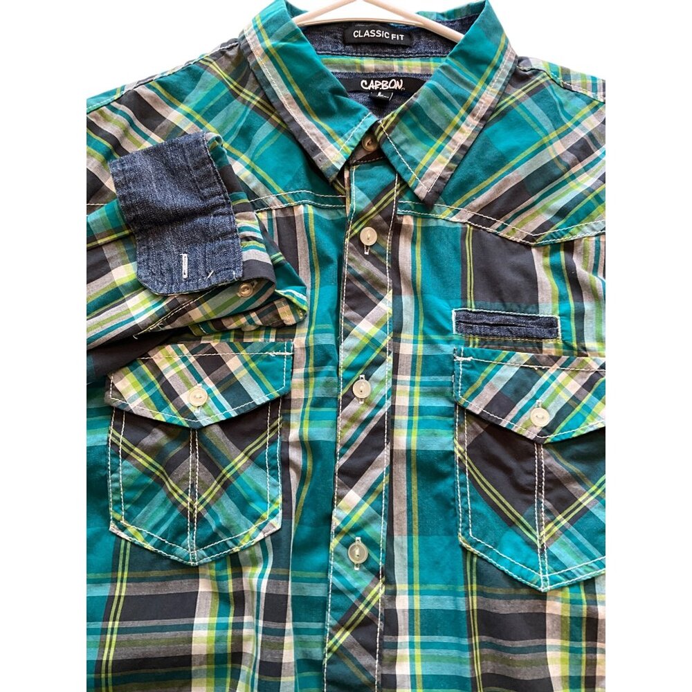 Carbon Long Sleeve Button Up Men's Shirt Large With Pockets Contrasting Interior